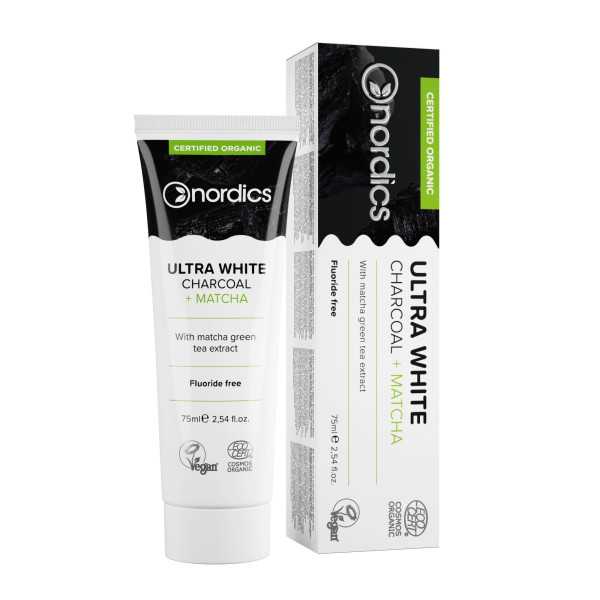 Pasta de dinti pentru albire cu carbune activ si matcha ecologica 75ml Nordics