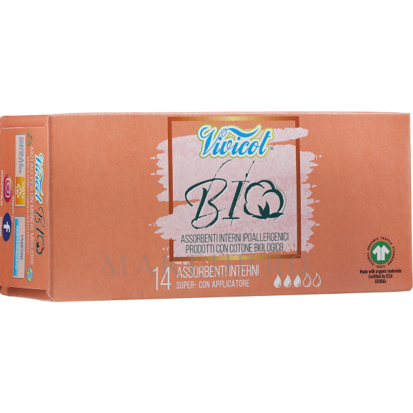 Tampoane cu aplicator din bumbac hipoalergenic ecologic 3 picaturi 14buc Vivicot