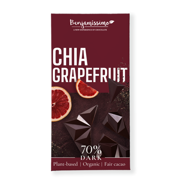 Ciocolata neagra 70% cu chia si grapefruit bio 60g Benjamissimo