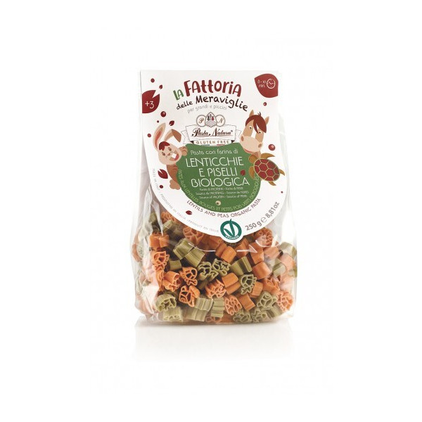 Paste pentru copii cu faina de linte rosie si mazare verde bio 250g Pasta Natura