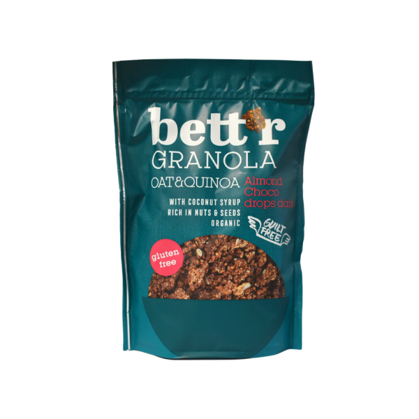 Granola cu migdale si bucati de ciocolata neagra bio 300g Bettr