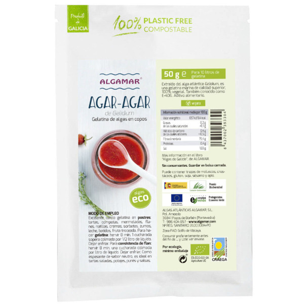 Agar agar fulgi bio 50g Algamar