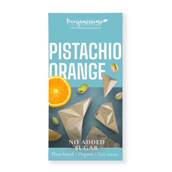 Ciocolata alba cu fistic si portocale bio 60g Benjamissimo