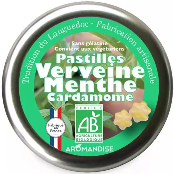 Bomboane artizanale cu verbina, menta si cardamon bio 45g Aromandise