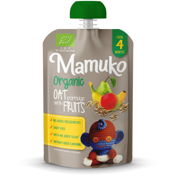 Porridge de ovaz cu fructe bio  4+ luni 100g Mamuko