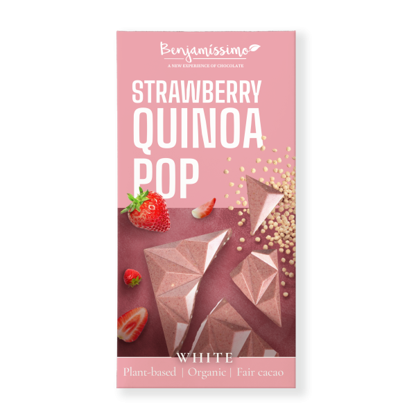 Ciocolata alba cu capsuni si quinoa bio 60g Benjamissimo